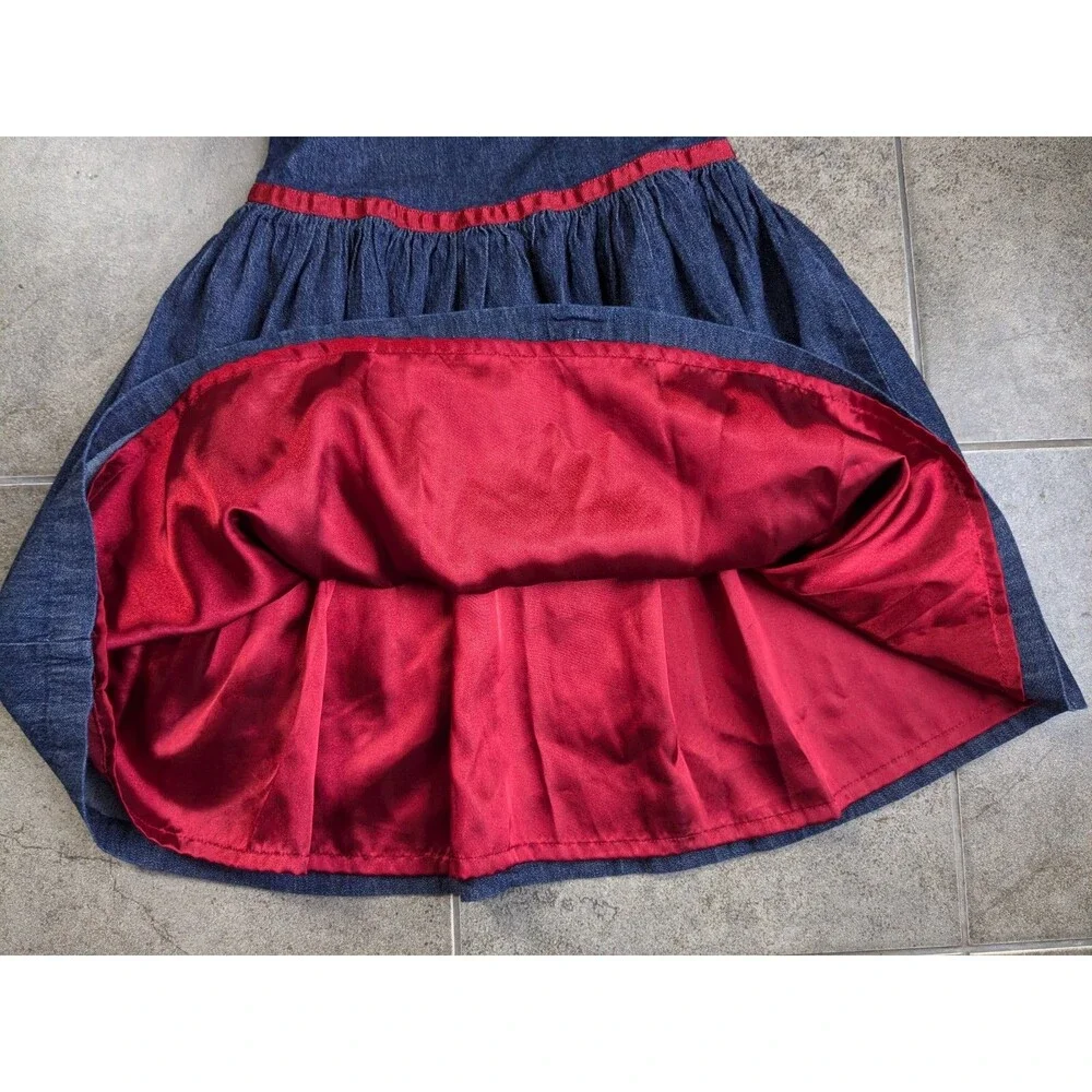 Y2K Baby Gap Girl 4 Years Denim Jumper Dress Red Satin Lining Matching Bloomers